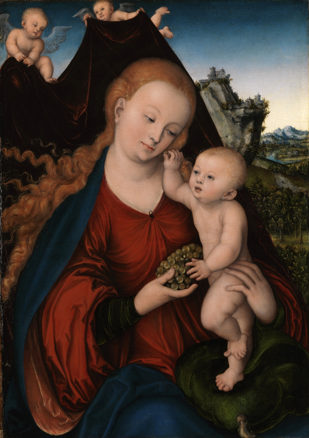 Lucas Cranach the Elder. Madonna and child with a bunch of grapes