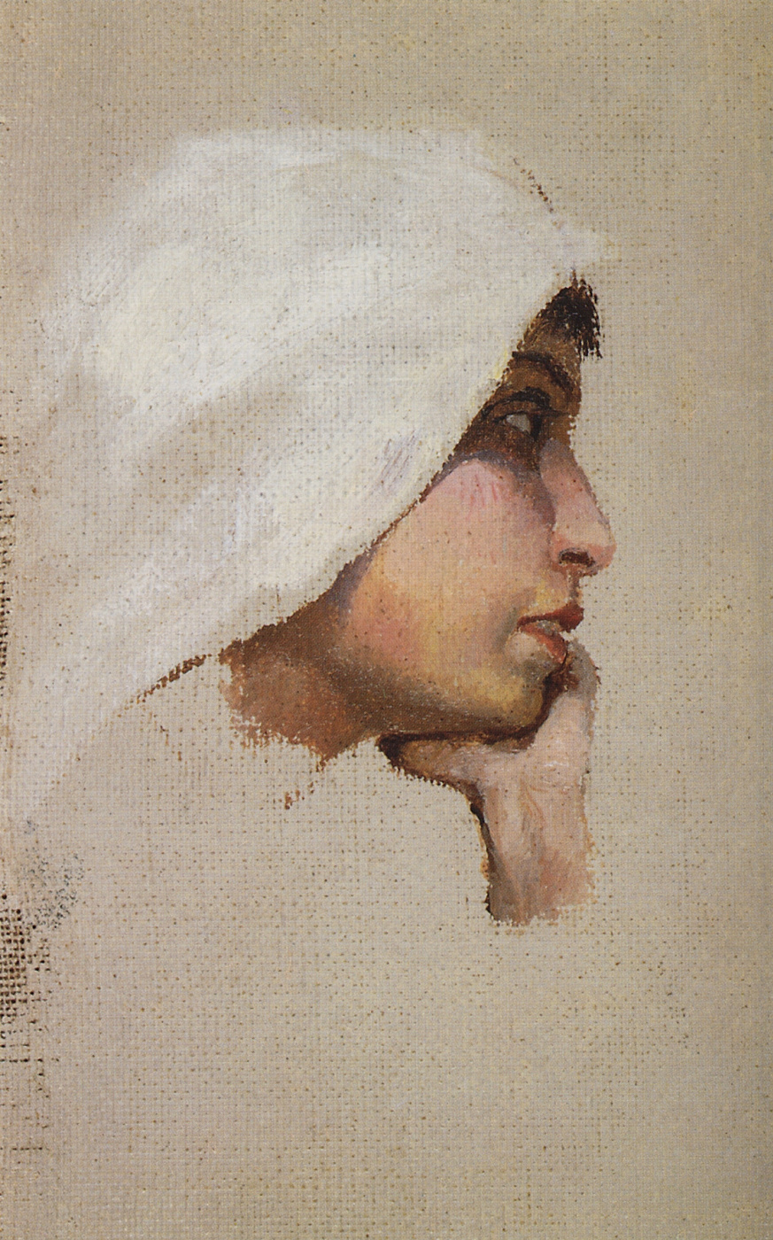 Vasily Polenov. Head of a young woman in a white blanket. A sketch for the painting "Christ and the sinner (Who without a sin?)"