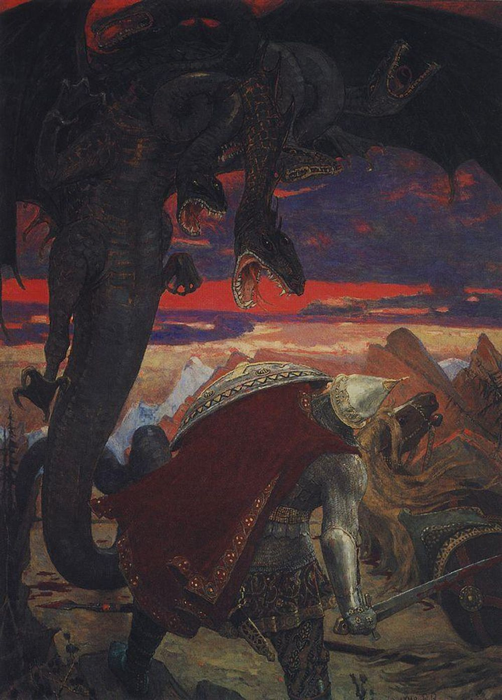 Viktor Vasnetsov. Fight Dobrynya Nikitich with seven-headed Serpent dragon