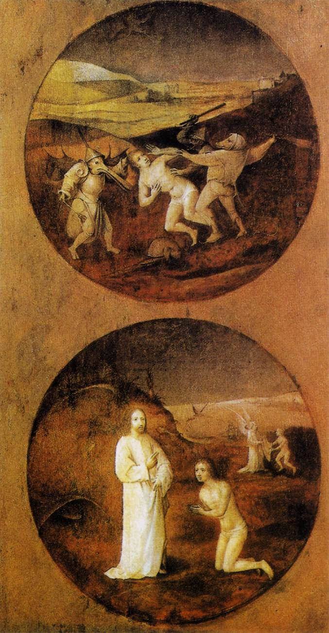Hieronymus Bosch. The demons that beset humanity. Diptych Hell and the Flood. The reverse side of the right wing