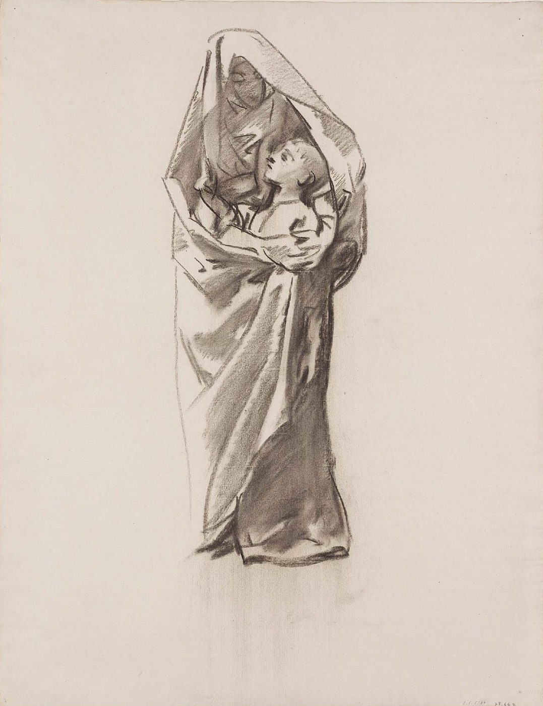 John Singer Sargent. Sketch for "Joyful mystery". The mother of God embraces the child in the temple