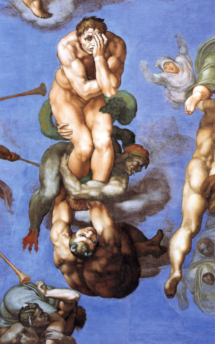 Michelangelo Buonarroti. Last judgment, detail: the Damned in the underworld