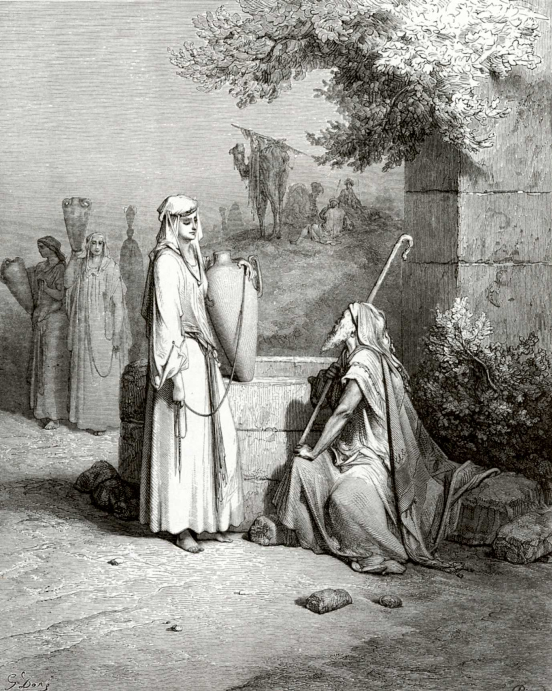 Paul Gustave Dore. Bible Illustrations: Eliezer and Rebekah
