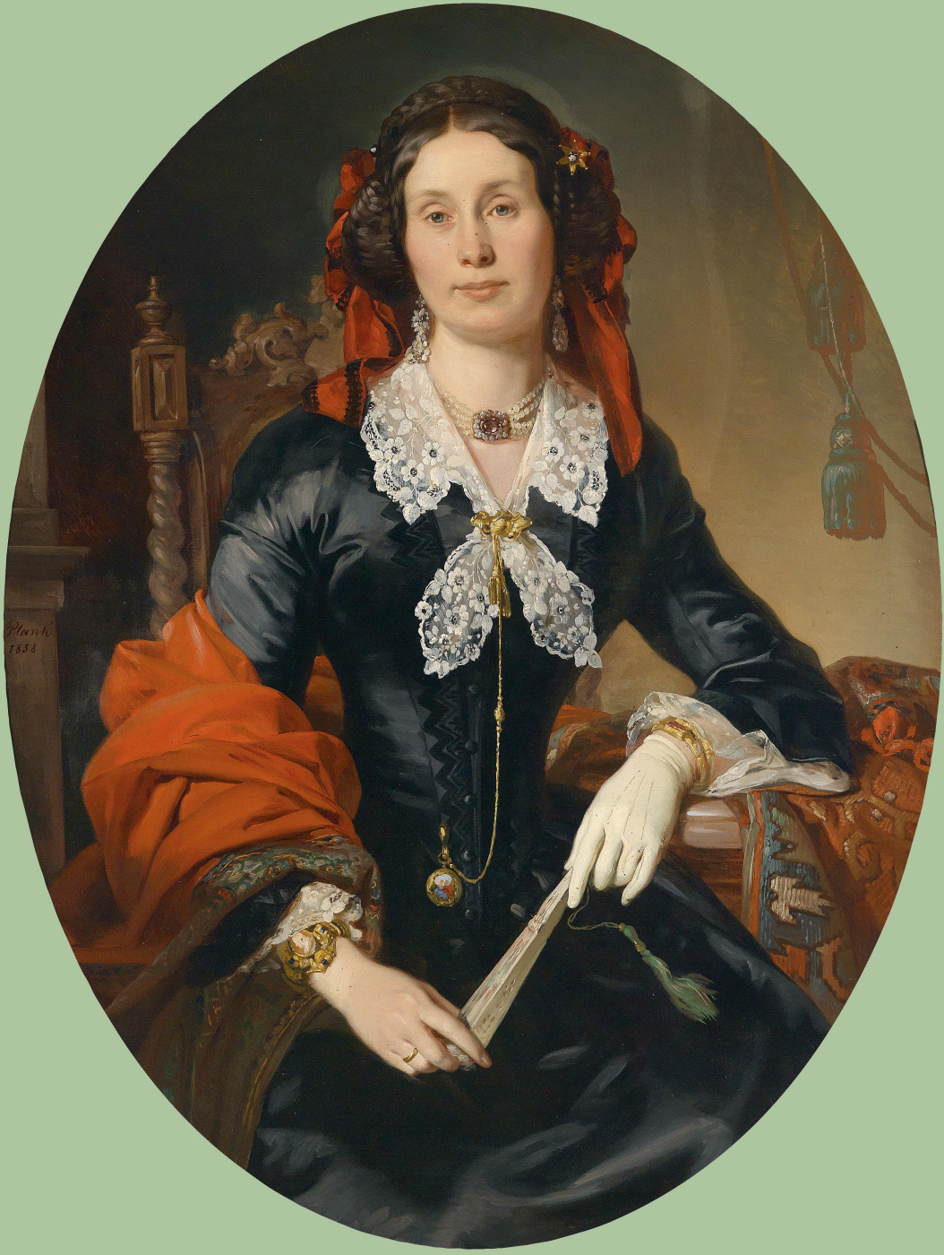 Josef Plank. Portrait of Anna Reitter, nee Lorenz with Red Shawl
