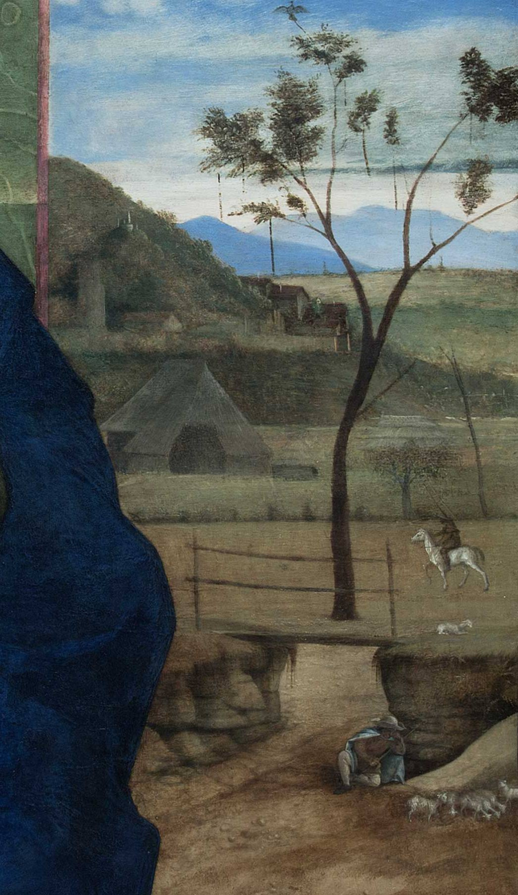 Giovanni Bellini. Madonna and Child (Madonna Brera). A fragment of the landscape