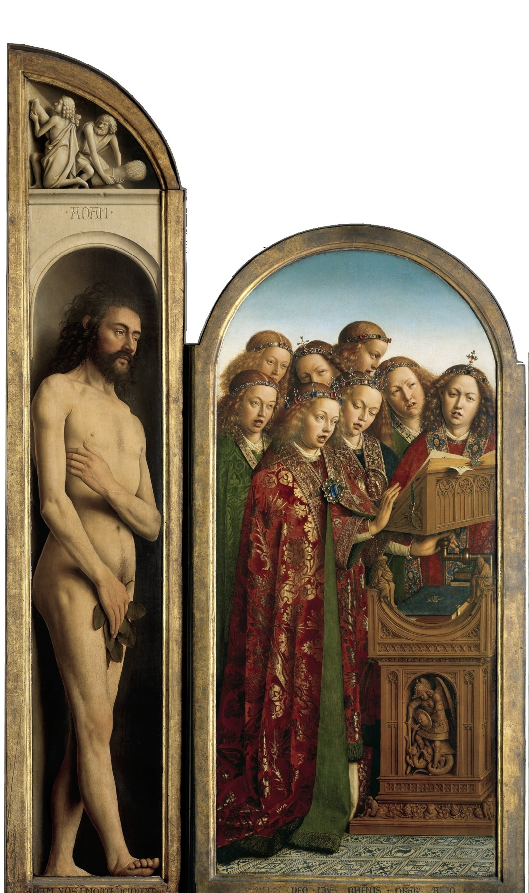 Jan van Eyck. Gents altar. Left wing: Adam and singing angels (fragment)