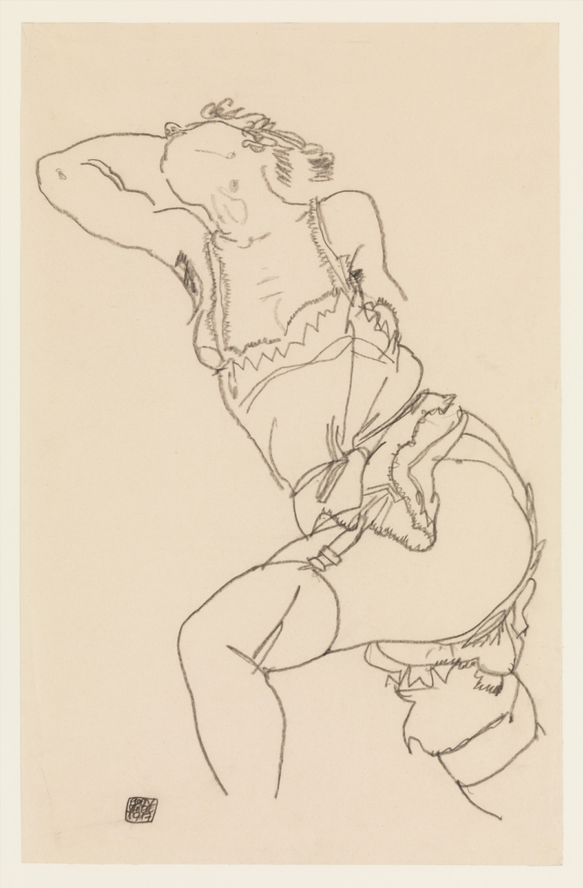 Egon Schiele. Reclining Model in Chemise and Stockings