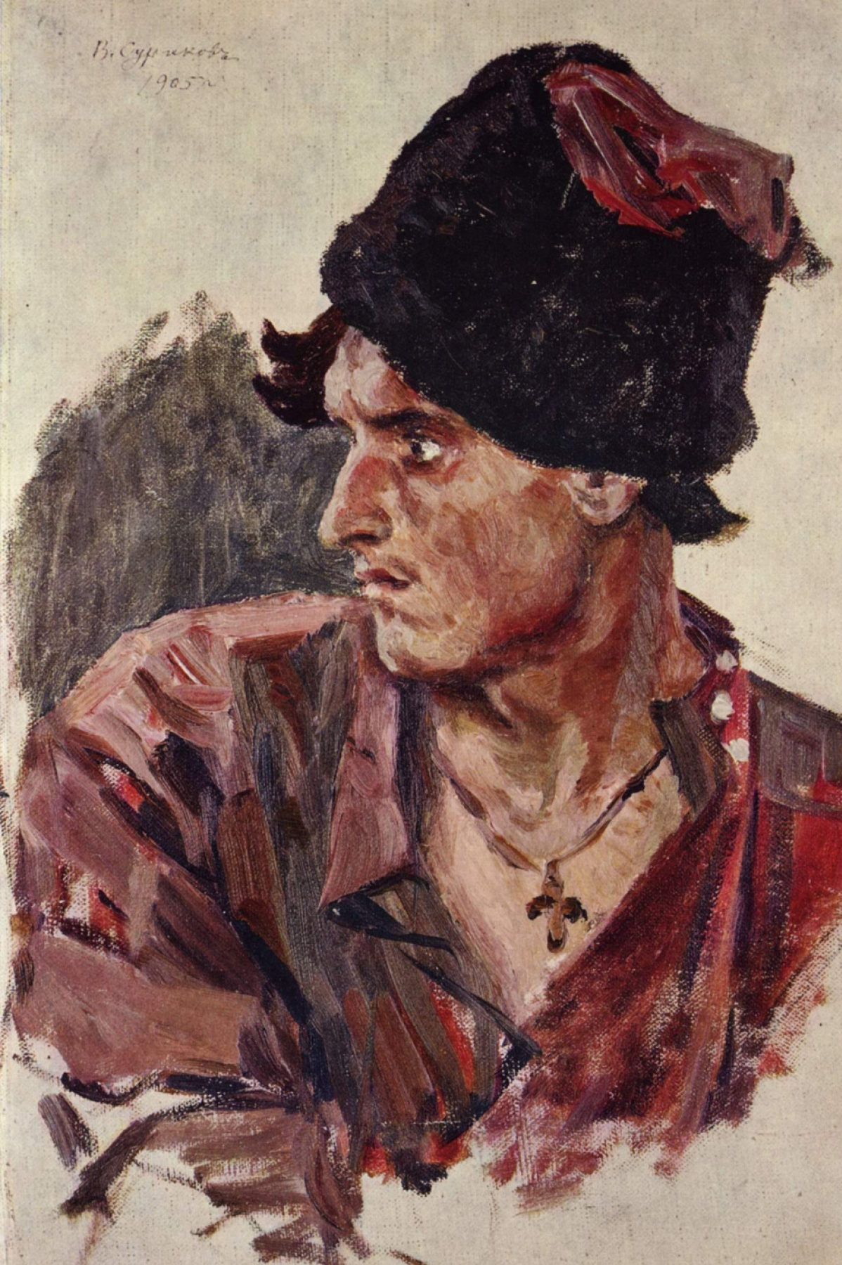 Vasily Surikov. Head of a young Cossack