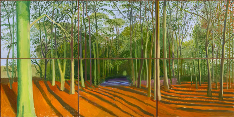 Дэвид Хокни, «Леса Волдгейта, 6 и 9 ноября 2006 года» (2006). Масло, шесть холстов 91,4×121,9 см каж Дэвид Хокни, «Леса Волдгейта, 6 и 9 ноября 2006 года» (2006). Масло, шесть холстов 91,4×121,9 см каж