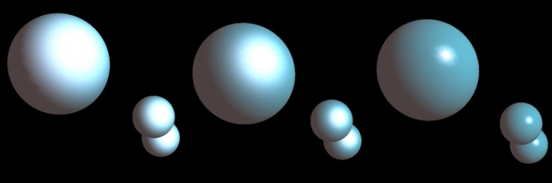 Reflections on spheres from an adjacent light source. Left — completely dispersed; right — completel Reflections on spheres from an adjacent light source. Left — completely dispersed; right — completel