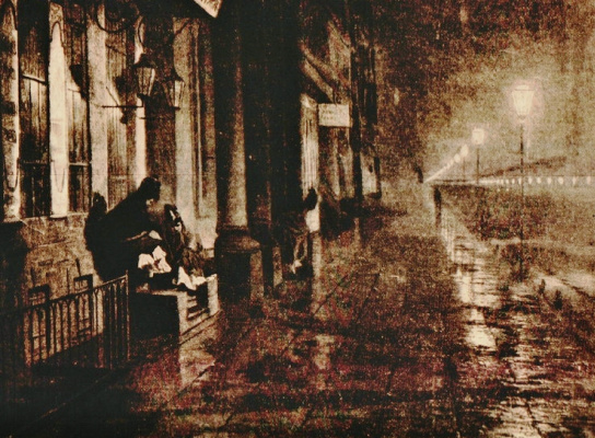 Невский проспект ночью. Николай Ярошенко. 1875. Фотокопия. Источник — wikimedia
Мокрый от дождя тро Невский проспект ночью. Николай Ярошенко. 1875. Фотокопия. Источник — wikimedia
Мокрый от дождя тро