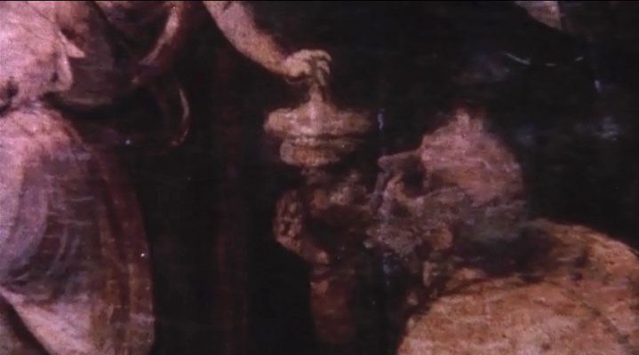 First, the camera focuses on the moment where one of the Magi kneels and gives a baby a Golden Cup, First, the camera focuses on the moment where one of the Magi kneels and gives a baby a Golden Cup,