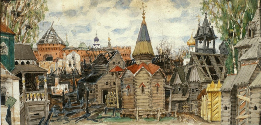Аполлинарий Васнецов. Эскиз декорации к опере «Жизнь за царя», М. Глинка. Площадь. 1904 Аполлинарий Васнецов. Эскиз декорации к опере «Жизнь за царя», М. Глинка. Площадь. 1904