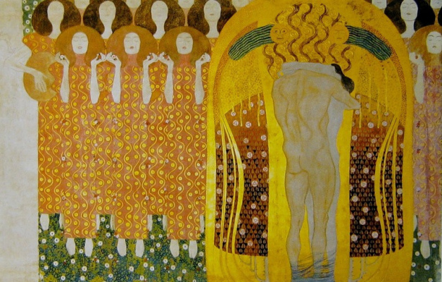 Другой не менее значимый цикл масштабных полотен Климта, «Бетховенский фриз», находится в Сецессионе Другой не менее значимый цикл масштабных полотен Климта, «Бетховенский фриз», находится в Сецессионе