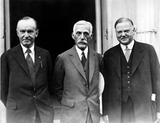 Andrew Mellon (center) between the 30th President of the United States Calvin Coolidge and the 31st Andrew Mellon (center) between the 30th President of the United States Calvin Coolidge and the 31st