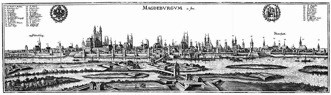 Matthaus Merian Elder. Magdeburg, view from the East