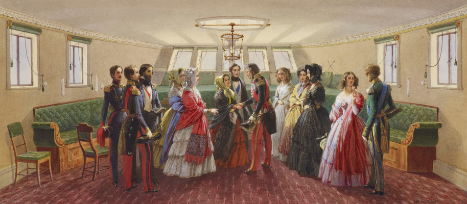 Franz Xaver Winterhalter. Visita reale di Luigi Filippo 7 settembre 1843. Cabina della regina Vittoria su uno yacht "Victoria and Albert"