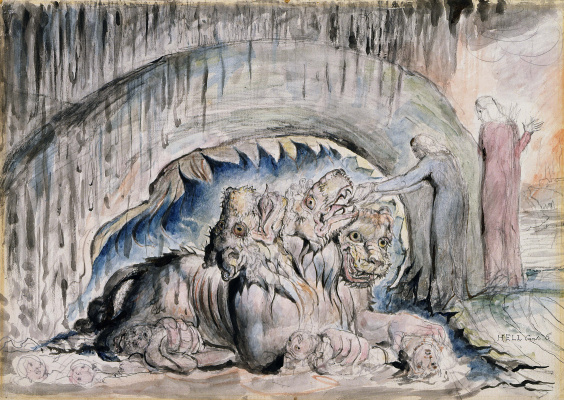 Уильям Блейк. Dante und Virgil mit Cerberus. Illustrationen zur "Göttlichen Komödie"