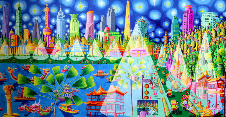 Raphael Perez Artist. Shanghai naive painting urban landscape artwork