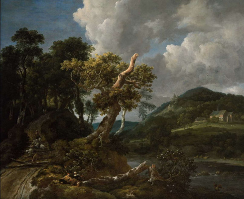 Jakob van Isaacs Ruisdael. Wooded River Landscape with Shepherd