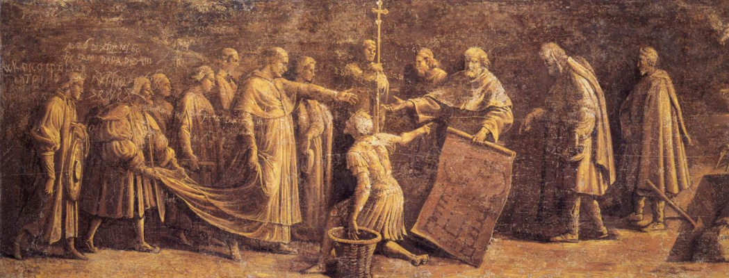 Raphael Sanzio. Laying the first stone in the Foundation of the Basilica. Peter. Hall of Constantine Palace of the Pope in the Vatican