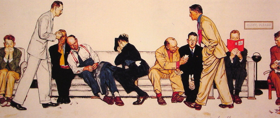 Norman Rockwell. The waiting room at the hospital