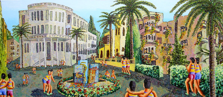 Raphael perez israeli artist. City of tel aviv urban landscape naive israeli artist colorful painter