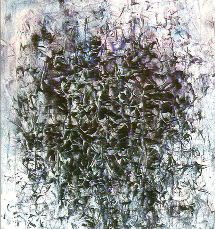 Anna Menshova Malinconia. Astrazione acrilica, espressionismo astratto,  tonalità fredde, pittura di astrazione, arte astratta, pittura acrilica,  2019, 37×30 cm: Descrizione dell'opera