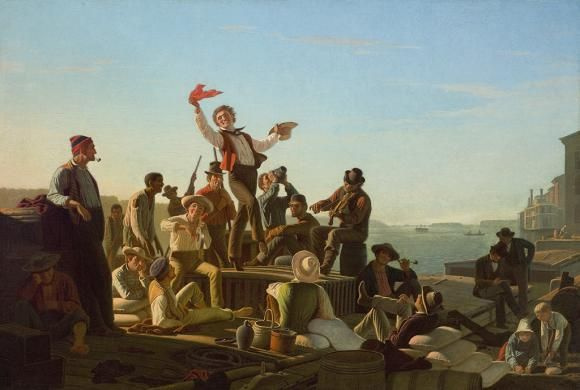George Caleb Bingham. Cheerful boatmen at the port