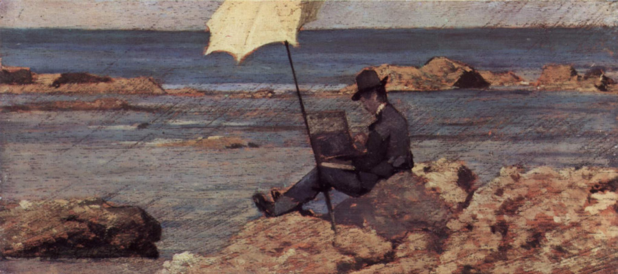 Giovanni Fattori. Silvestro Lega painting in Riva al Mare