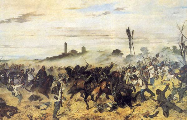 Giovanni Fattori. Cavalry charge at Montebello