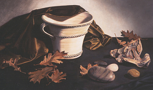 Linda Mann. Vase and leaves
