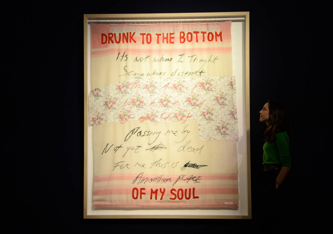 Drunk to the Bottom of My Soul, an appliqué blanket from 2002 by Tracey Emin (b.1963)