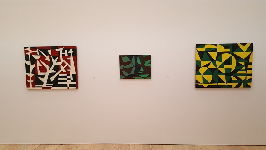 Carmen Herrera — Field of Combat, 1952; Green Garden, 1950; Untitled, 1947−48 (Left to Right) Carmen Herrera — Field of Combat, 1952; Green Garden, 1950; Untitled, 1947−48 (Left to Right)