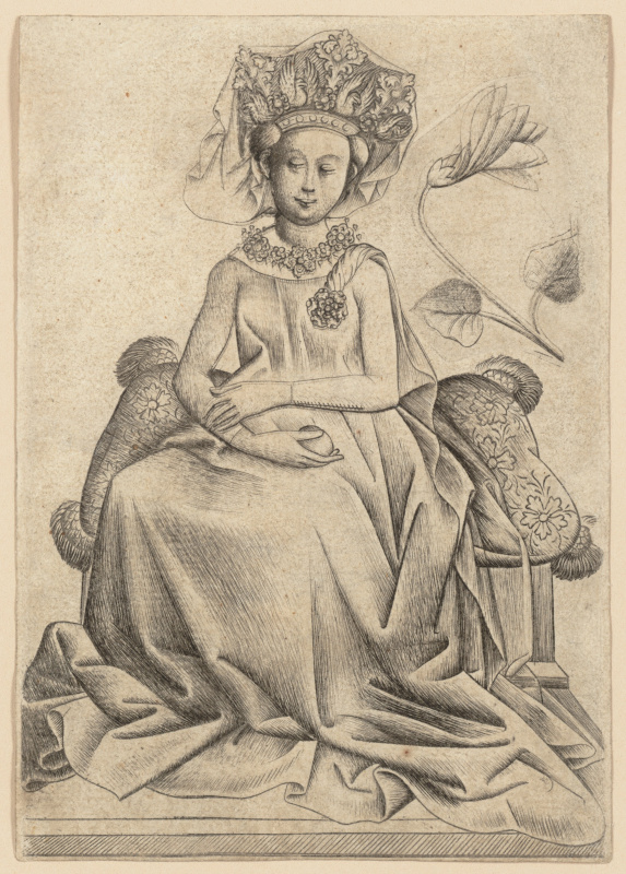 Мастер игральных карт, «Королева цветов» (1435−40). Метрополитен-музей, Нью-Йорк
Чернила на готовый Мастер игральных карт, «Королева цветов» (1435−40). Метрополитен-музей, Нью-Йорк
Чернила на готовый