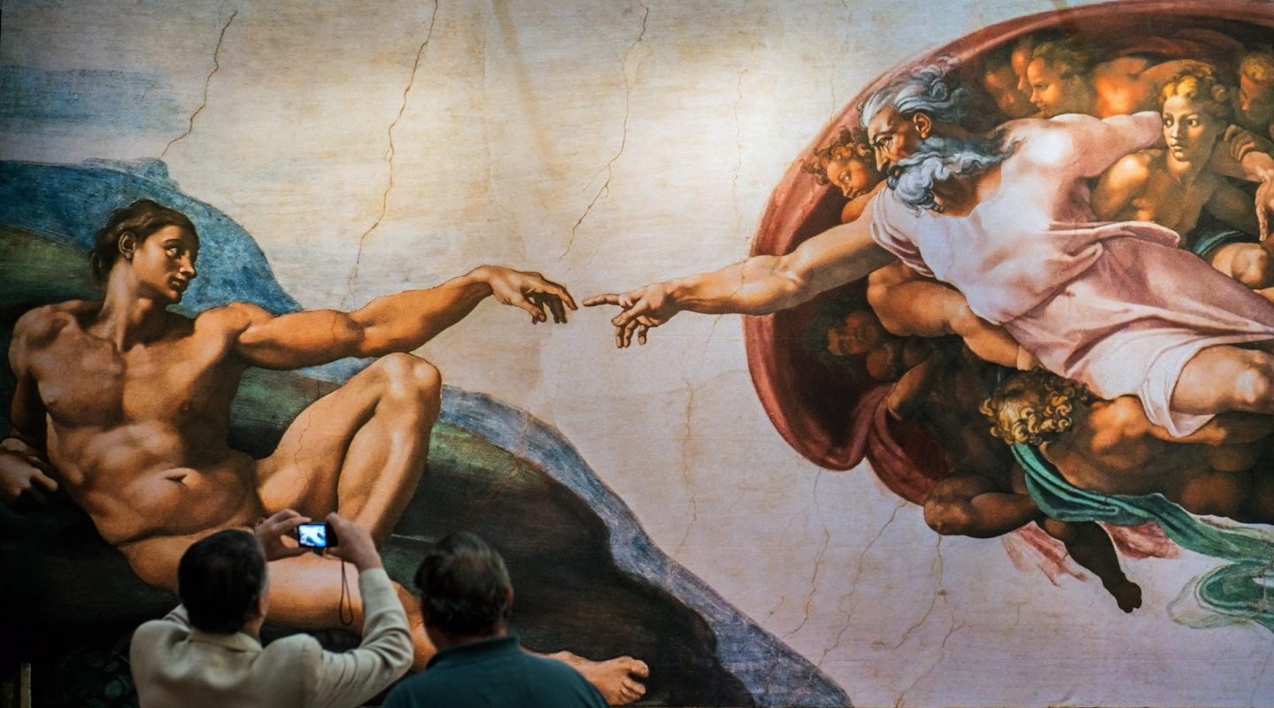 Микеланджело Сотворение человека фреска Сикстинской капеллы