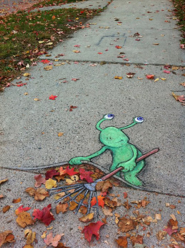 American artist and illustrator David Zinn lives in Michigan and adorns the streets of Ann Arbor wit