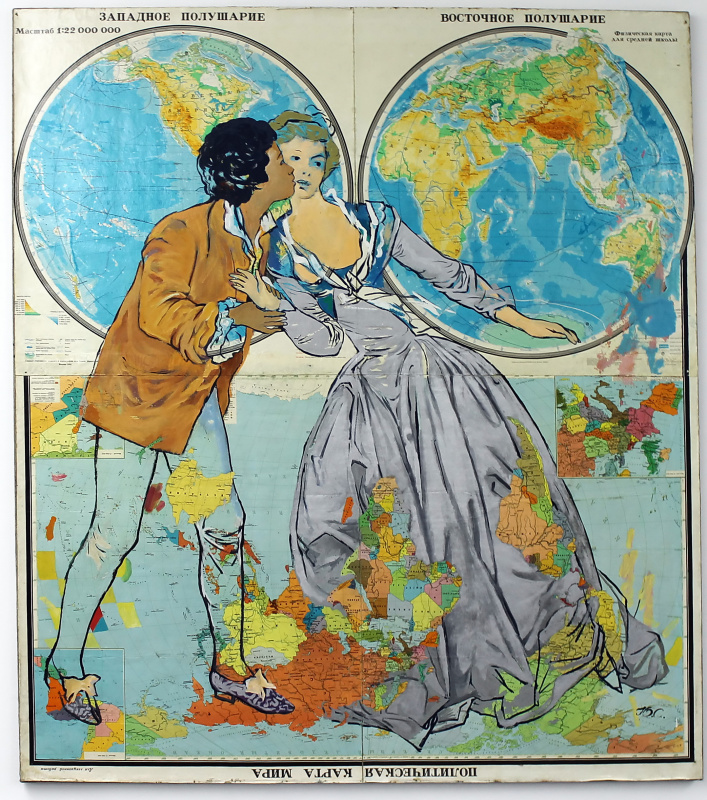 Юрий Соломко. Поцелуй украдкой, 1991. Офсетная ламинированная карта на холсте, масло. Из коллекции Н Юрий Соломко. Поцелуй украдкой, 1991. Офсетная ламинированная карта на холсте, масло. Из коллекции Н