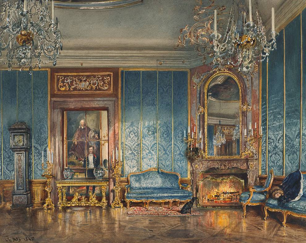 Rudolf von Alt. The "Blue Drawing Room" at Valtice Palace, 1845.
(© LIECHTENSTEIN. The Princely Coll Rudolf von Alt. The "Blue Drawing Room" at Valtice Palace, 1845.
(© LIECHTENSTEIN. The Princely Coll