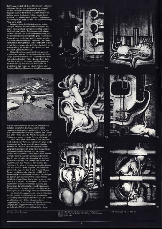 Несколько страниц из альбома Ганса Гигера «Некрономикон», которым вдохновился Ридли Скотт. Источник 