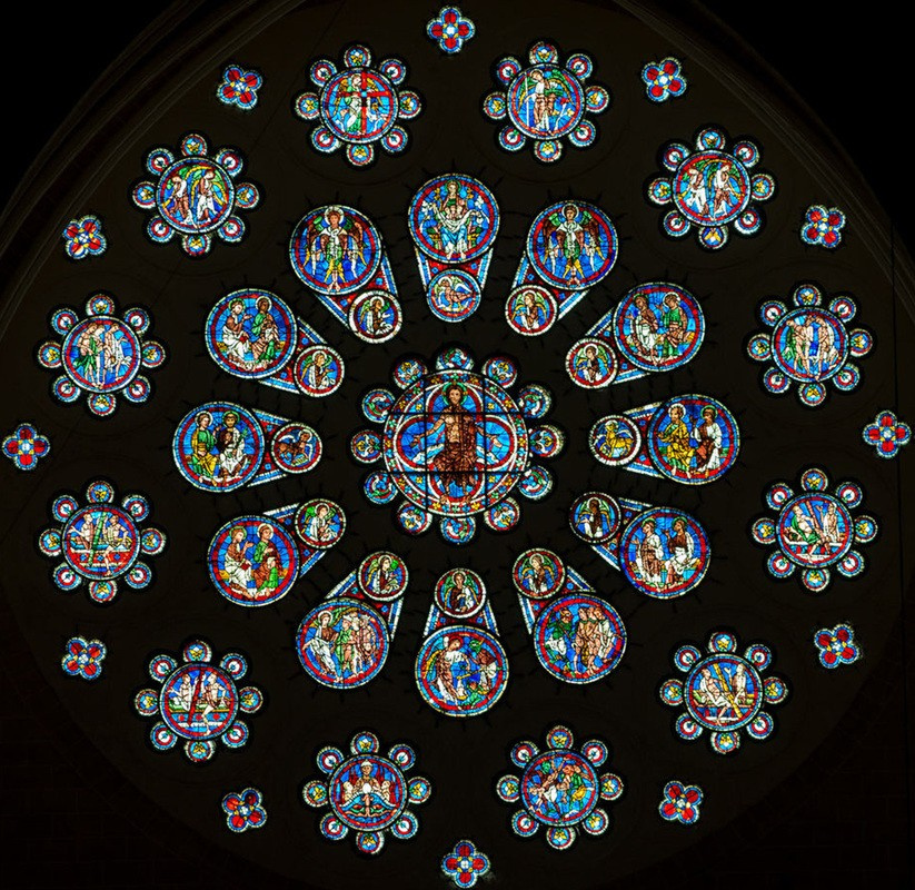 Western rose stained glass at Chartres Cathedral.
Photo Source —  Arzamas
