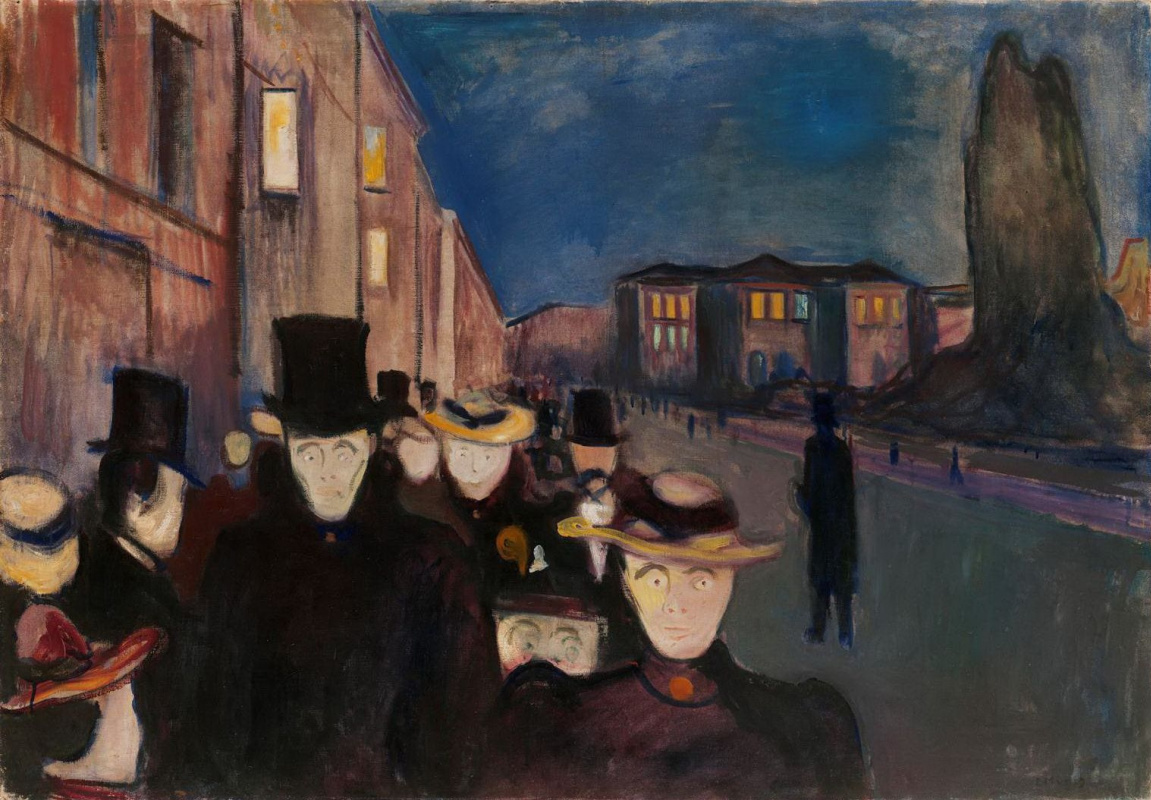 Мунк «Вечер на улице Карла Джоана», 1892, Собрание Расмус Мейер Мунк «Вечер на улице Карла Джоана», 1892, Собрание Расмус Мейер