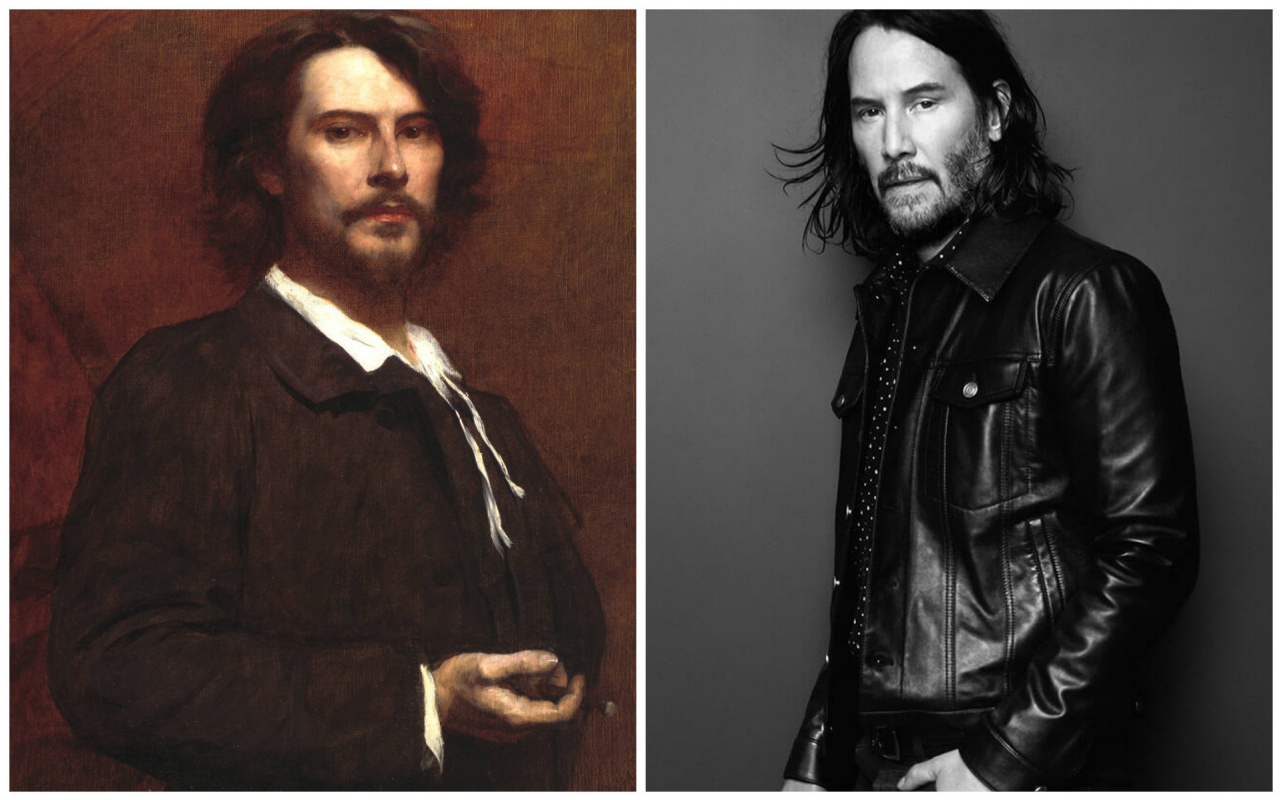 On the left: Louis-Maurice Boutet de Monvel. Portrait of Paul Mounet (1875). On the right: Keanu Ree On the left: Louis-Maurice Boutet de Monvel. Portrait of Paul Mounet (1875). On the right: Keanu Ree