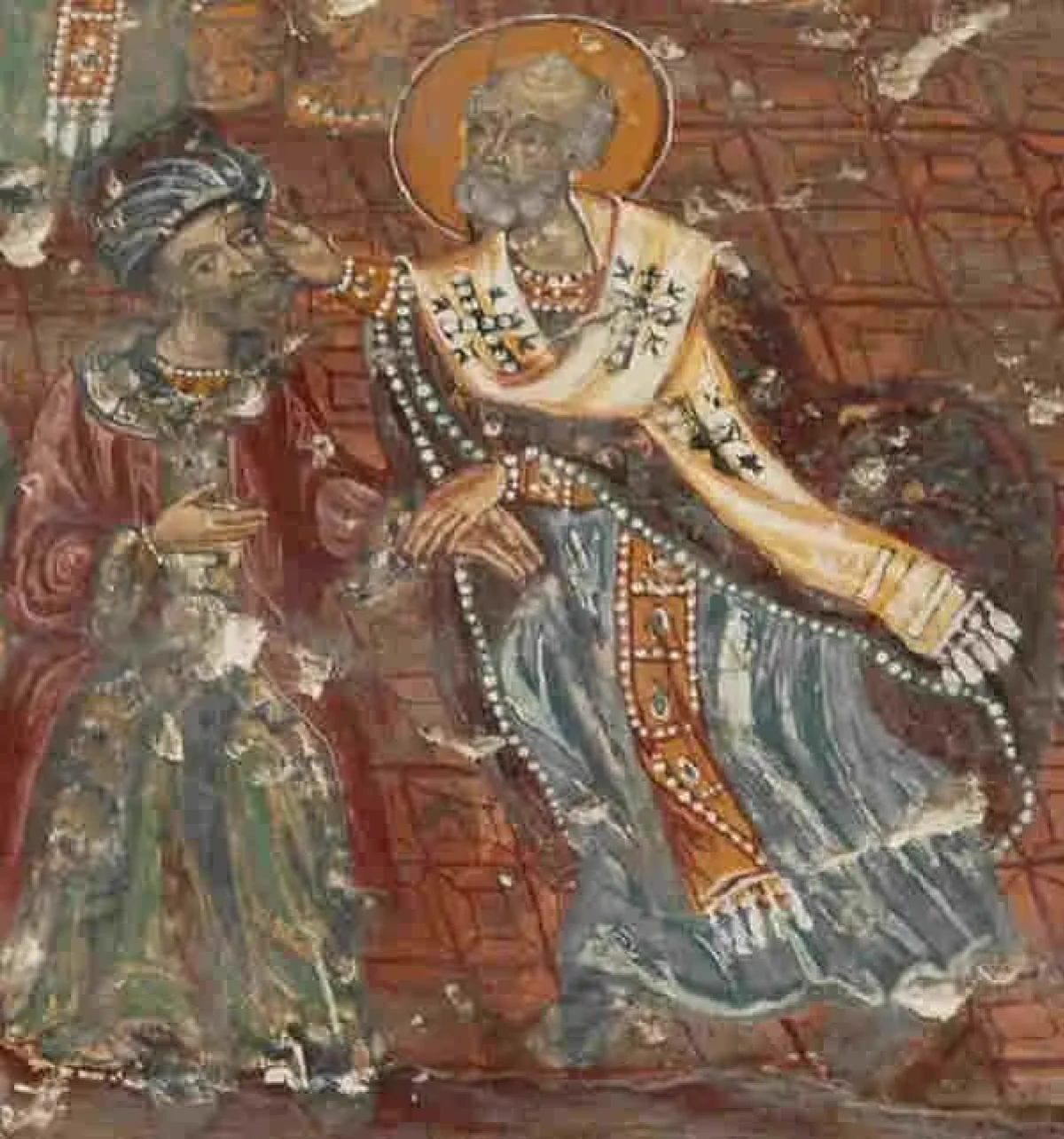 Так эта сцена изображена на фреске XVIII века с внешней стены скального монастыря Панагия Сумела в Т