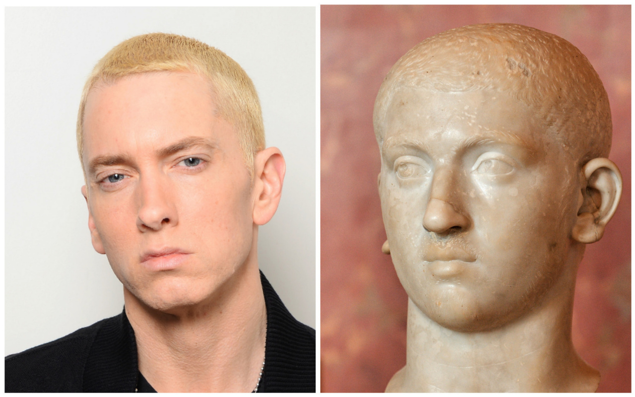 On the left: Eminem. On the right: Head of the Roman emperor Alexander Severus (226−235) On the left: Eminem. On the right: Head of the Roman emperor Alexander Severus (226−235)