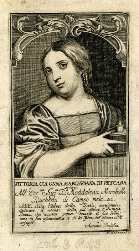 Half-length portrait of Vittoria Colonna based on the work by Sebastiano del Piombo. Illustration fo