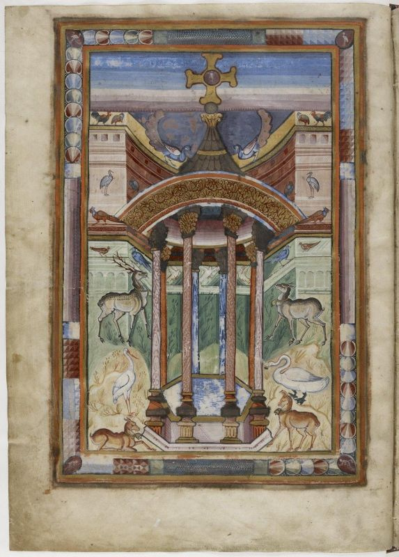 A fountain usually had a hexagonal structure covered with a cupola. The columns in front embodied fo A fountain usually had a hexagonal structure covered with a cupola. The columns in front embodied fo