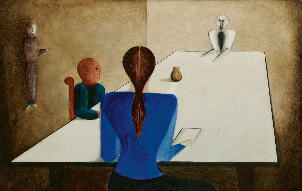 Oskar Schlemmer. TISCHGESELLSCHAFT (GROUP AT TABLE), 1923. This painting was sold at Sotheby's for £