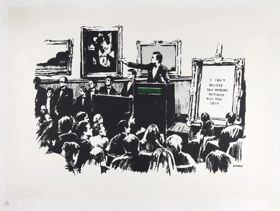Один из 500 экземпляров принта Бэнкси «Идиоты» (2006), проданный в сентябре 2019 года на Sotheby’s з