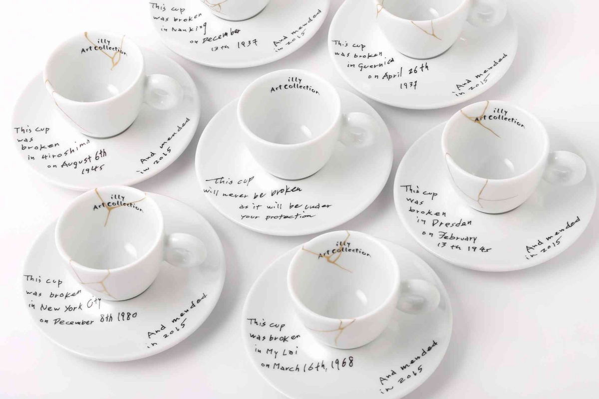 Yoko Ono, Mended Cups and Unbroken Cup set, 2015. Photo credit www.illy.com. Yoko Ono, Mended Cups and Unbroken Cup set, 2015. Photo credit www.illy.com.